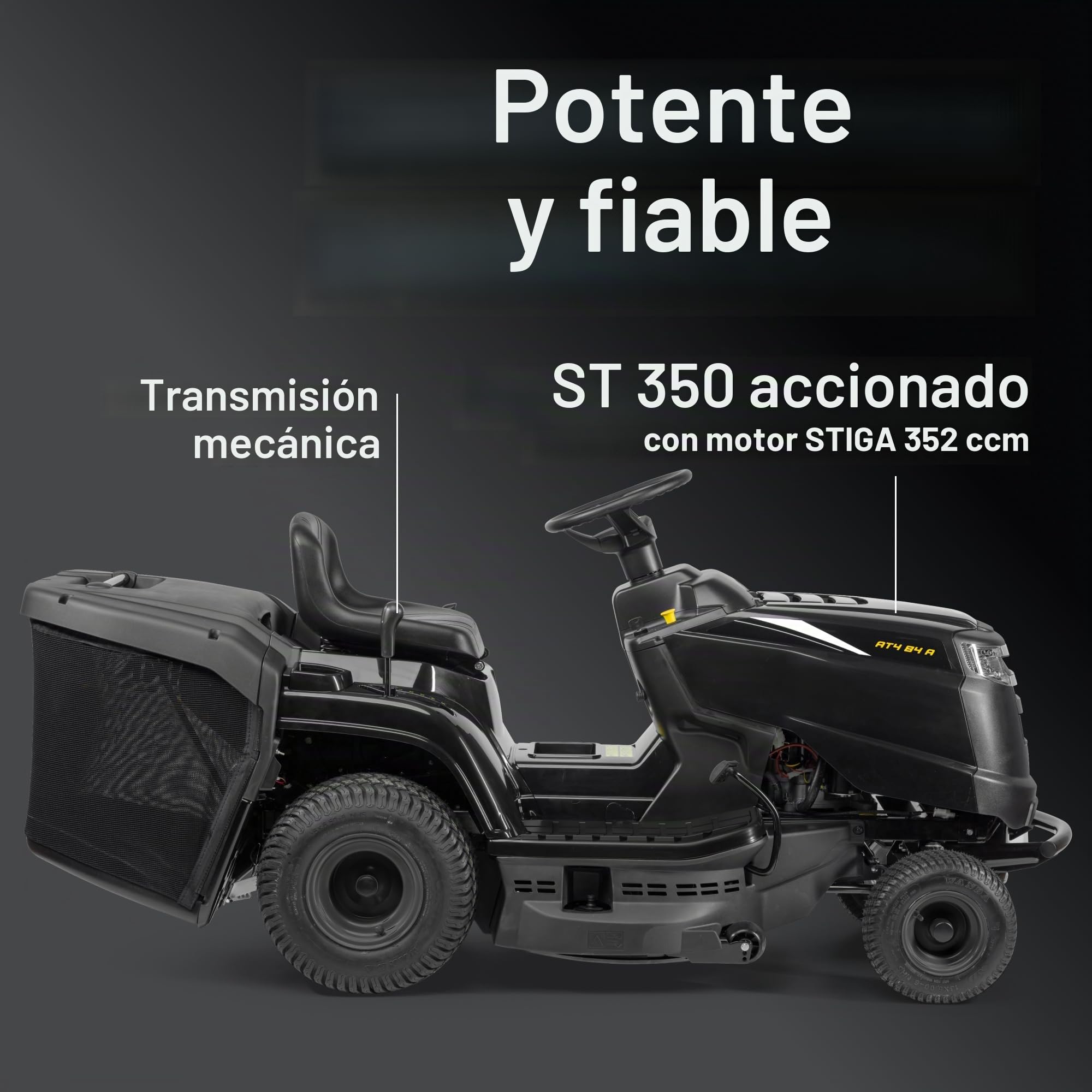 Alpina AT4 84 A – Tractor cortacésped de Gasolina con Motor STIGA de 352 CC, Ancho de Corte de 84 cm y recogedor de 200 litros