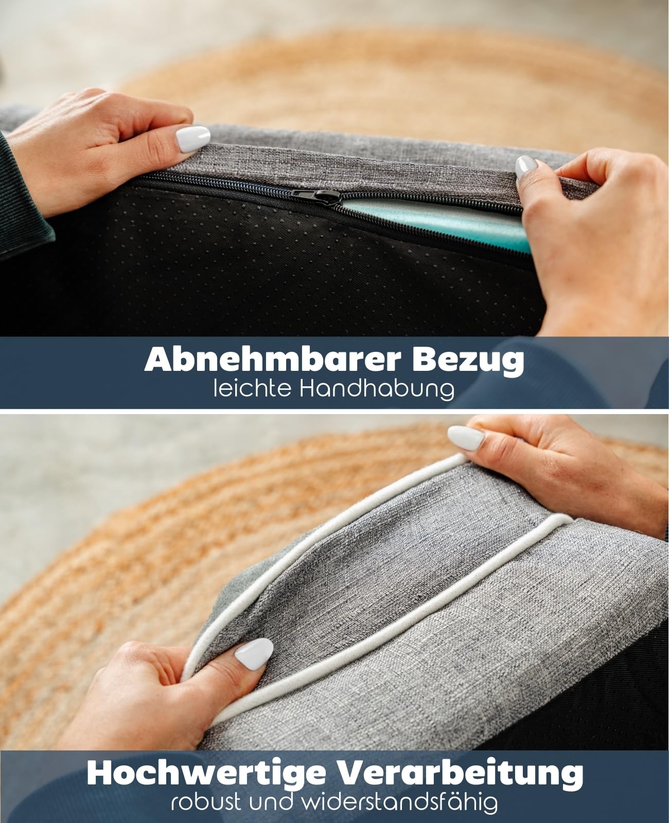 lionto orthopädisches Hundebett + erhöhter Rand, 89x63x17 cm, Hundekissen robust mit weichem Flanell, Bezug abnehmbar & waschbar, rutschfest, für kleine & große Hunde + Katzen, grau