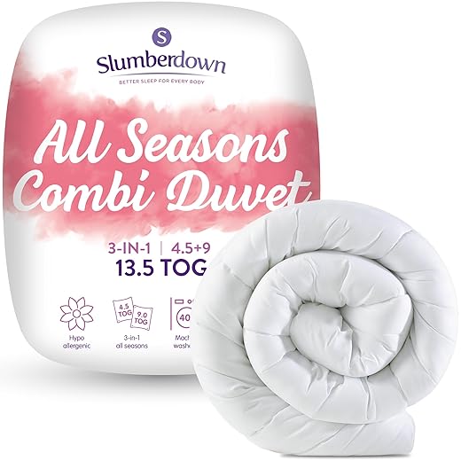 Slumberdown All Seasons 15 Tog (4.5 Tog + 10.5 Tog) Double Bed 3 in 1 Combination All Seasons Double Bed Duvet