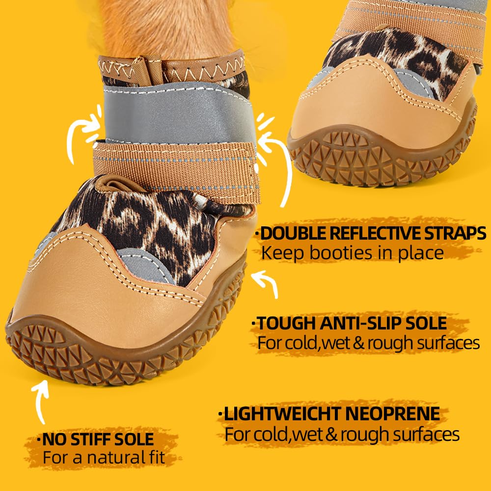 Jzxoiva Hundeschuhe für große Hunde, wasserdichte Hundeschuhe für Hartholzböden, Outdoor-Pfotenschutz mit reflektierenden Streifen für heißen Gehweg, Winter, Schnee, Wandern, Schuhe, 4 Stück/Set