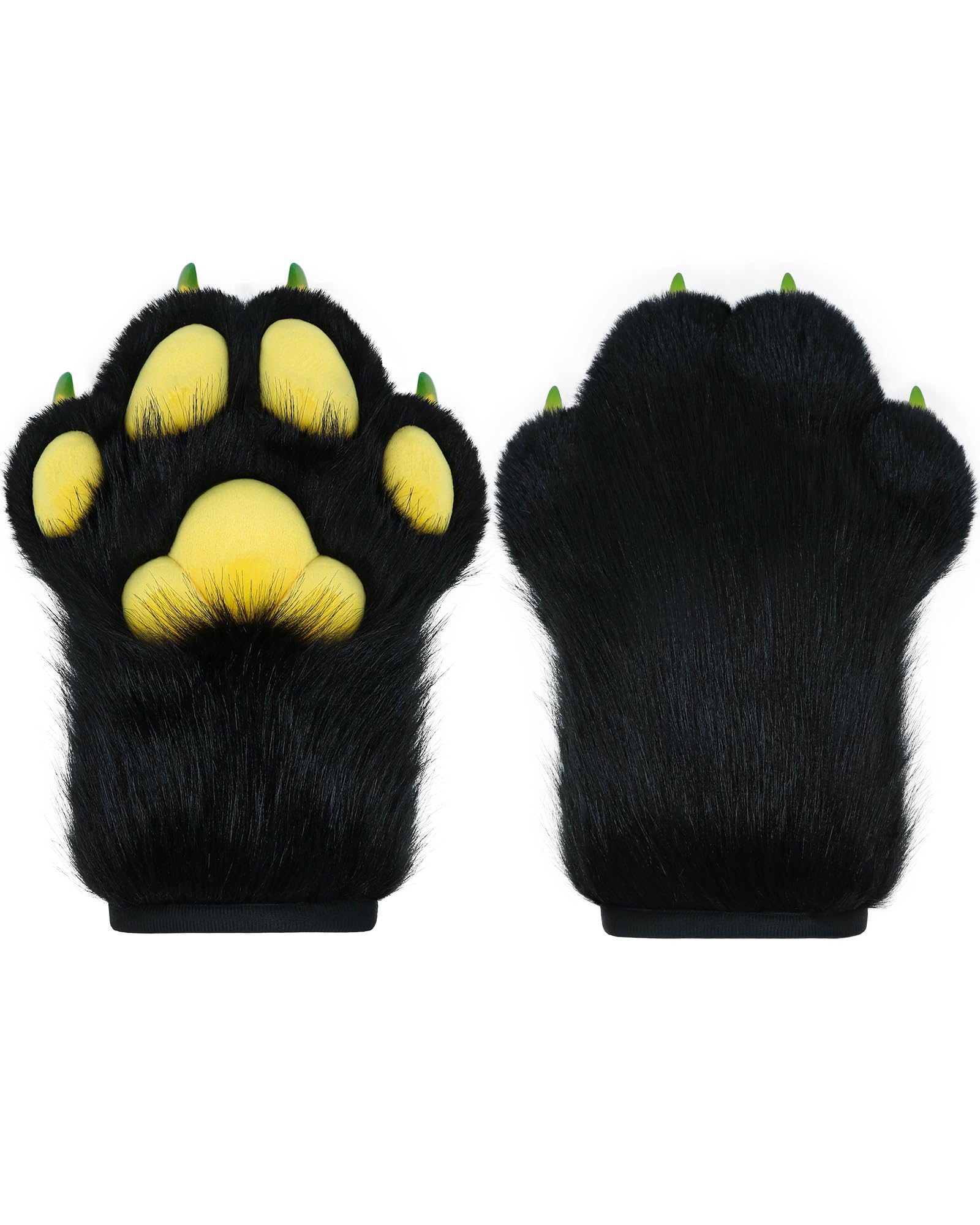 BNLIDES Cosplay Fursuit Paw Gloves Furry Claw Gloves Built-in Whistle Decompression Toys Costume Party Accessories for Adult (Black-Yellow)