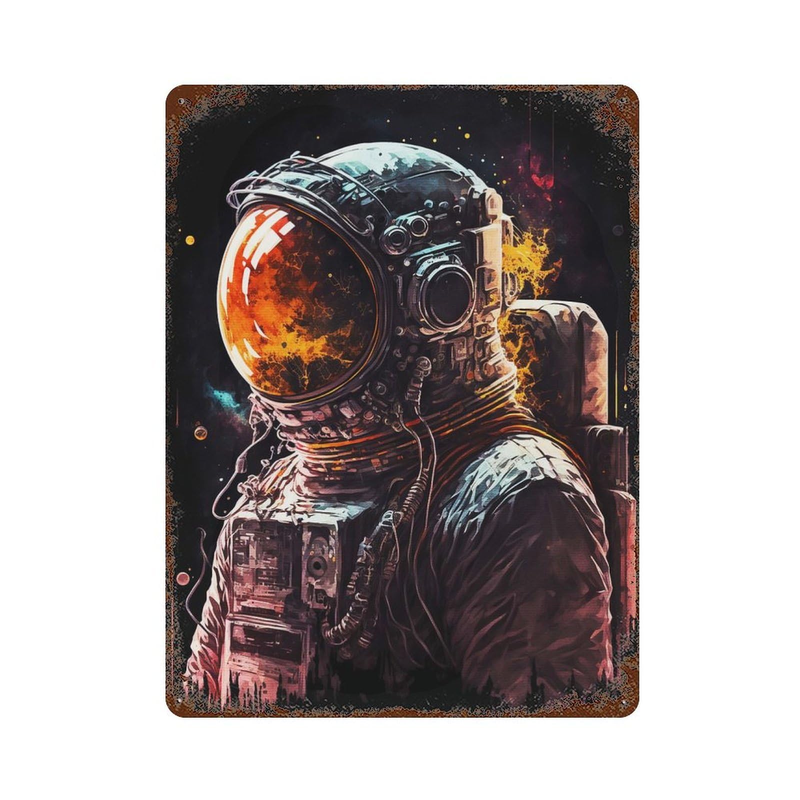 Rust Effect Astronaut Inspired Rustic Tin Plaque 15.7"x11.8", Classic Wall Plaque for Shed, Workshop And Garage Wall Decor