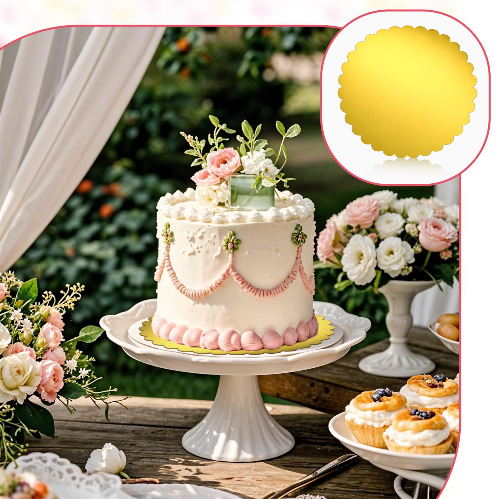 50 Pack 10 Inch Gold Cake Boards Circle Rounds Cake Boards Scallop Edge Cakeboard - View #9