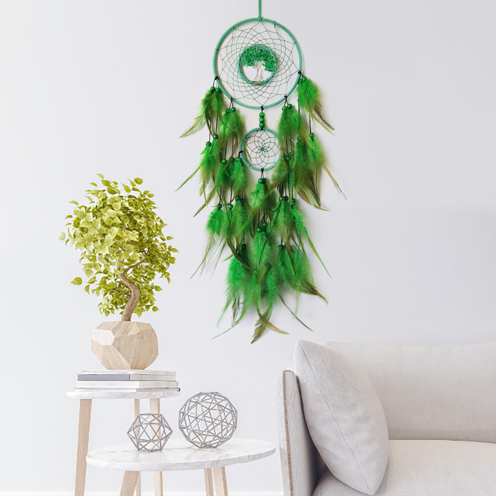 Donko Green Dream Catcher Wall Decor Crystal Tree of Life Dream