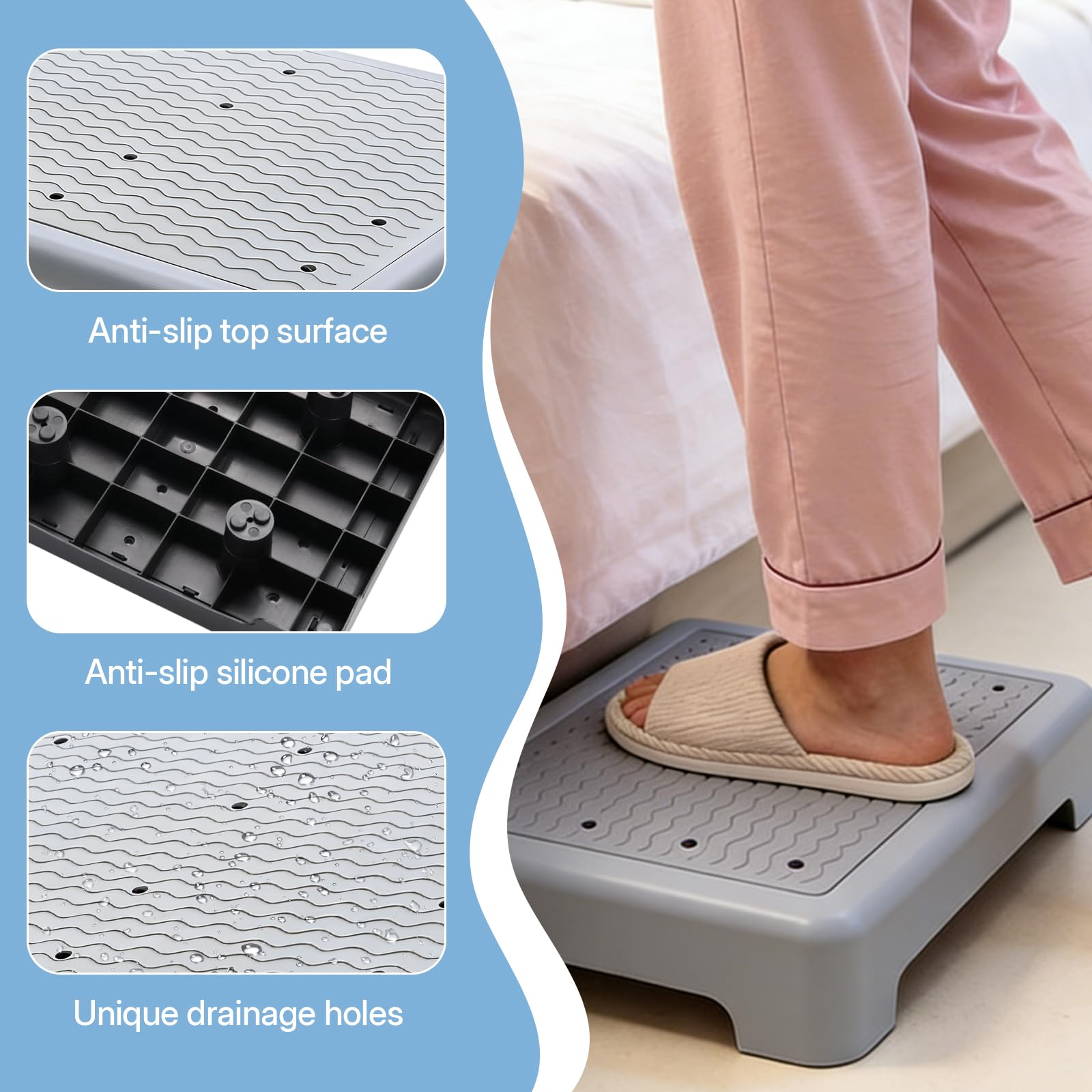 Escalón para interior y exterior, 44 x 34 x 9,5 cm, taburete portátil One Step, hasta 200 kg, ayuda para entrada, ducha, antideslizante, ayuda para escaleras, para personas mayores, ducha, coche