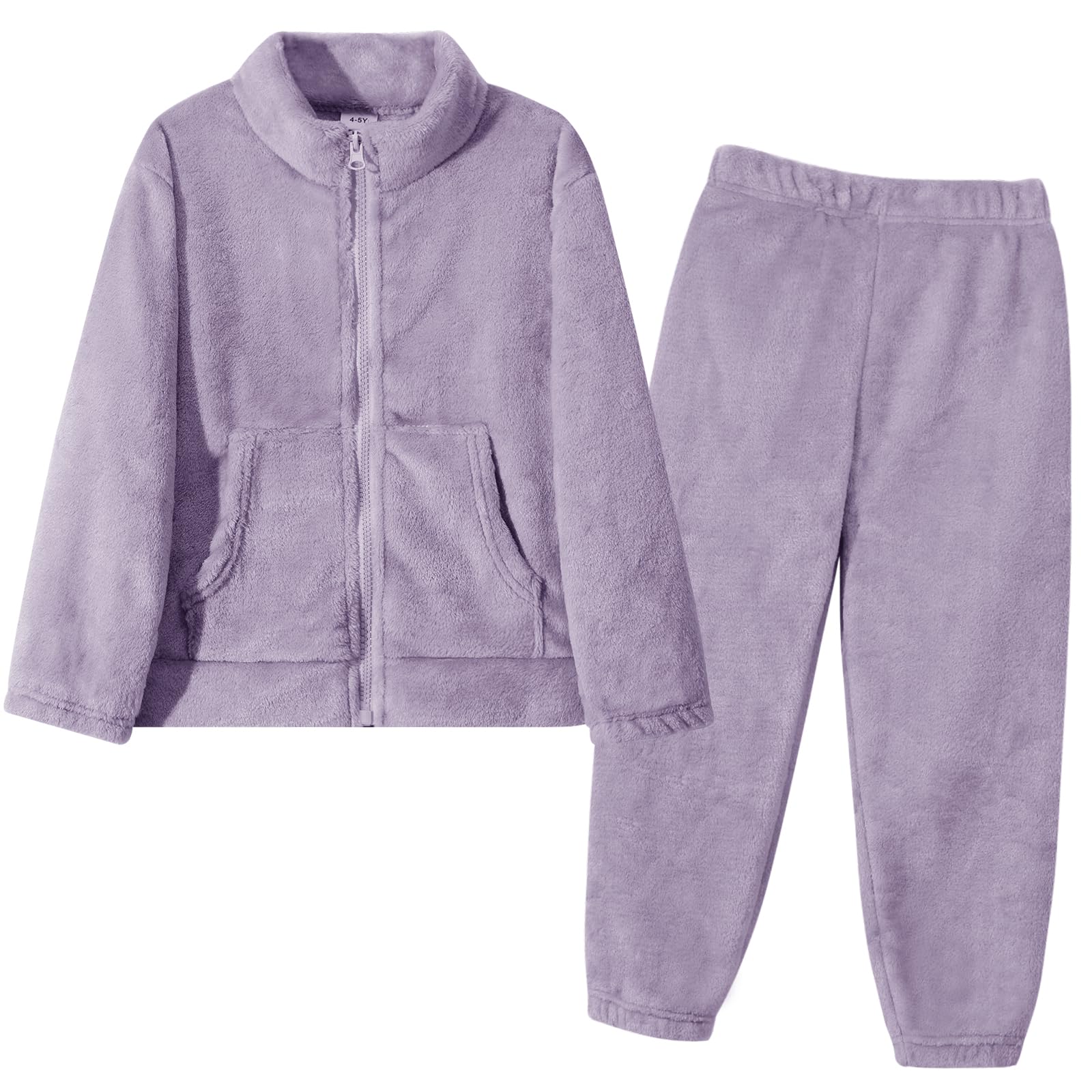 Valcatch Filles Garçons Flanelle Pyjama Ensembles 2 Pièces Enfants Automne Hiver Pantalon Flou Ensemble Doux Chaud en Peluche Pjs Vêtements D’intérieur Polaire Pyjama Tenues Zip Up Col Montant