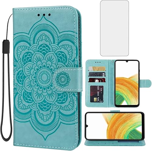 Funda para Galaxy A13 4GA13 LTE 4G (no 5G) SM-A135F Funda tipo cartera con protector de pantalla de vidrio templado, funda de cuero con soporte para