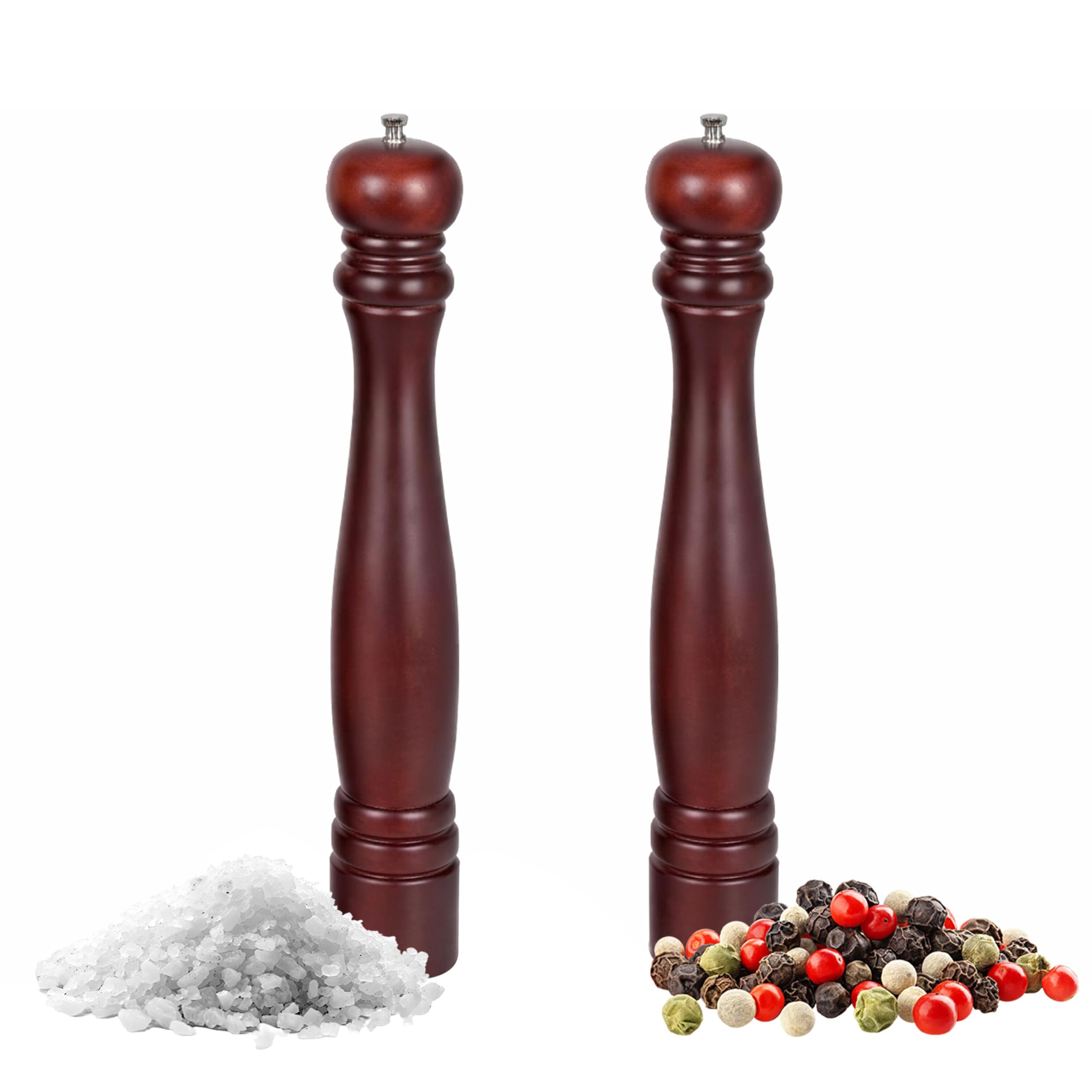 (2 Stück) Salz- & Pfeffermühle - Holz - mit Stahlmahlwerk - Höhe: 460mm - Braun