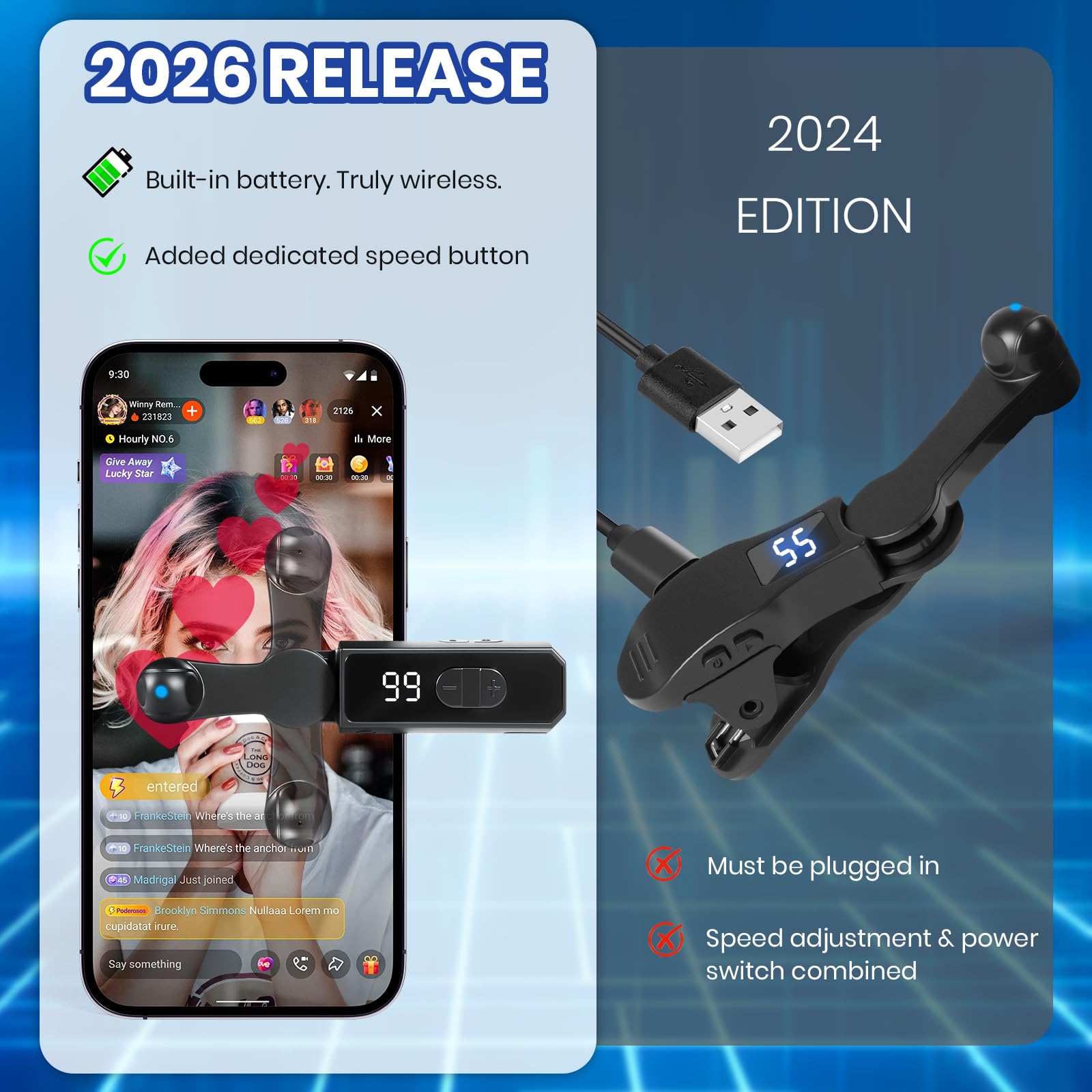 TikTok TikTok – Appareil tactile automatique avec 198 vitesses réglables, rechargeable, clic instantané pour likes en direct, tâches de réseaux sociaux (noir)