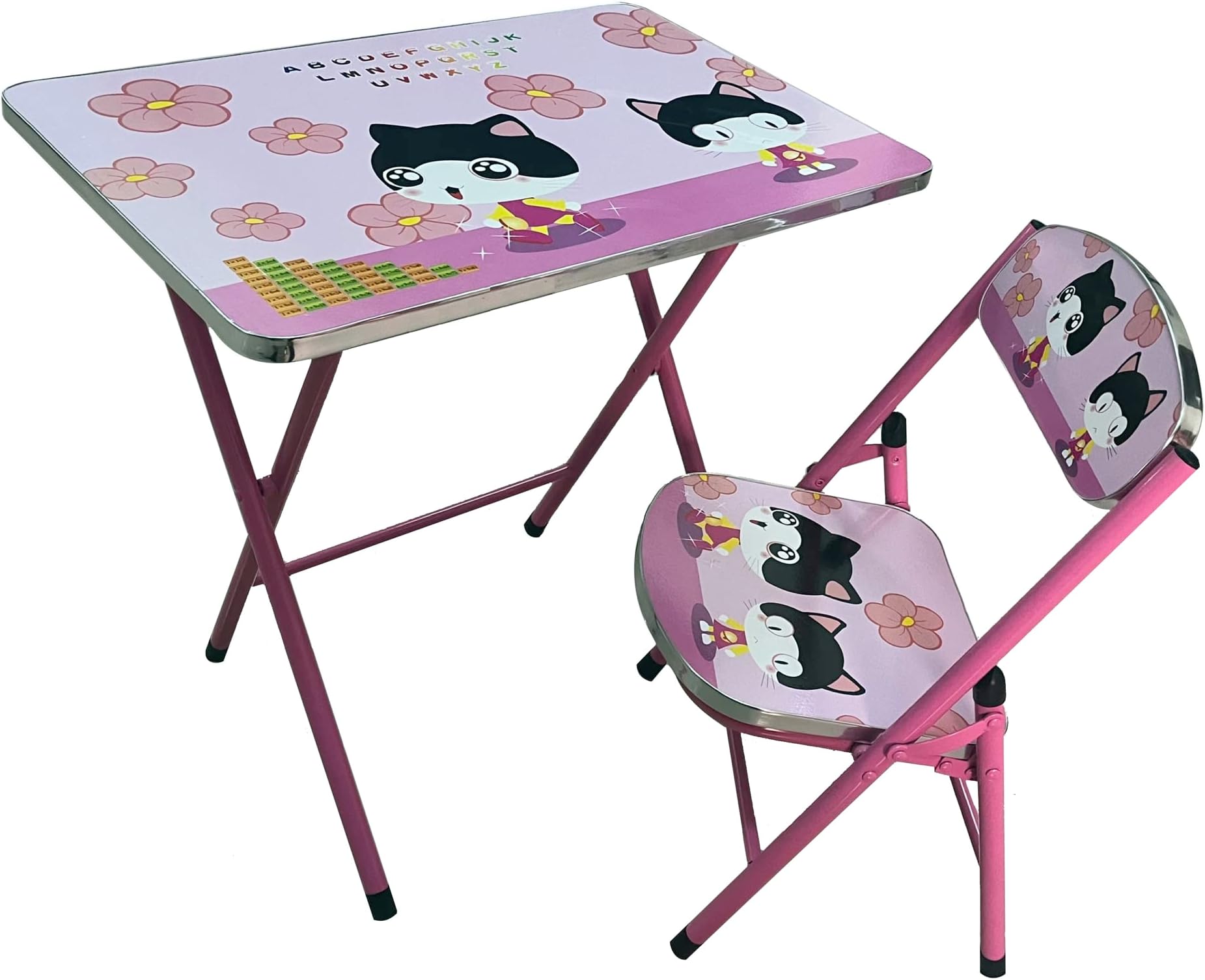 HEXAR® Kids Educational Table and Chair Set | Metal Desk Chair | Folding Multipurpose Table Chair | Table Chair Set for Growing Kids (PINK)