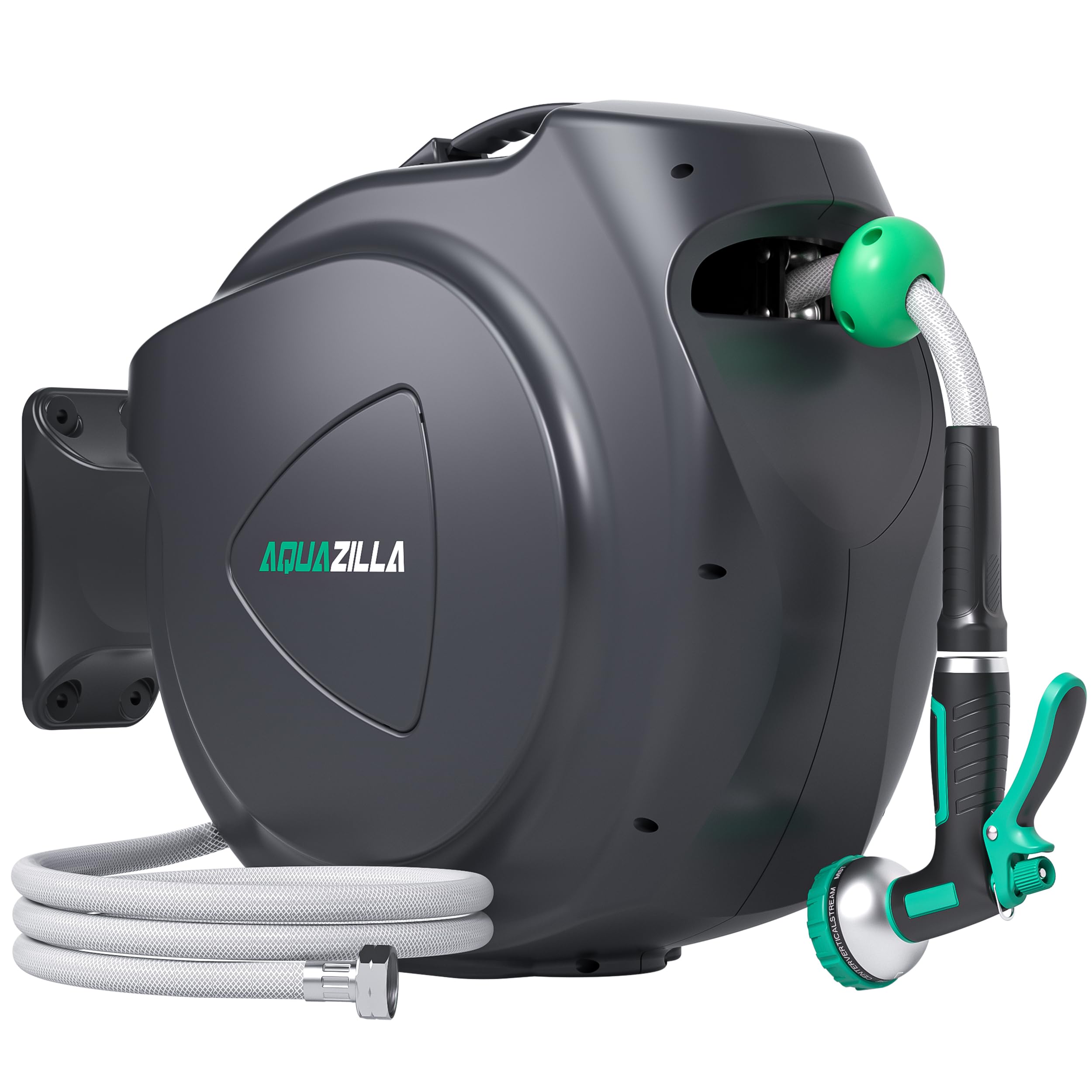 retractable garden hose reel - 5/8 in x 100 ft automatic wall mount heavy duty automatic water hose reel with 9 patterns nozzle, kink-resistant hose, 180° swivel, auto-lock for outdoor watering