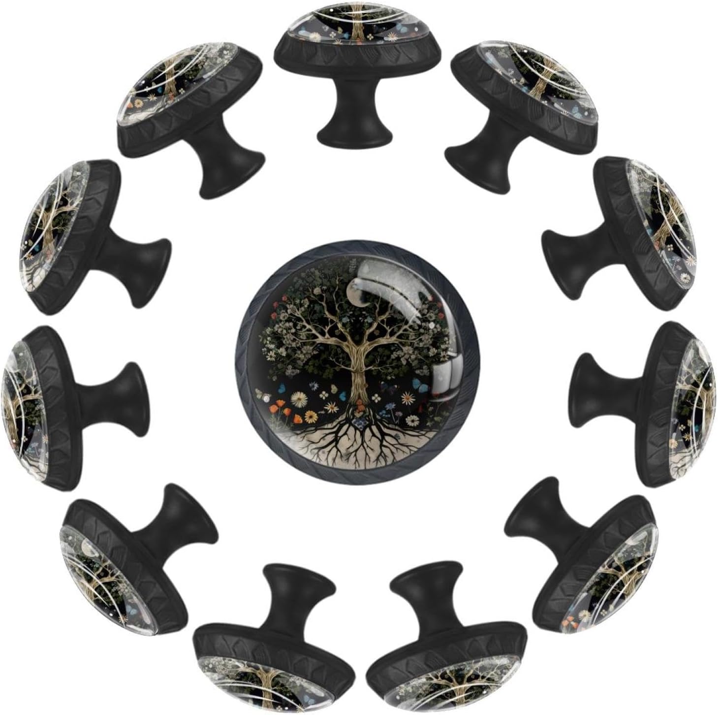 12 Pcs Cabinet Knobs Race Car with Finish Line Flags Pilot and Flames, Round Crystal Glass Drawer Dresser Wardrobe Handles Pulls Door Cupboard Hardware Knob with Screws for Home Kitchen