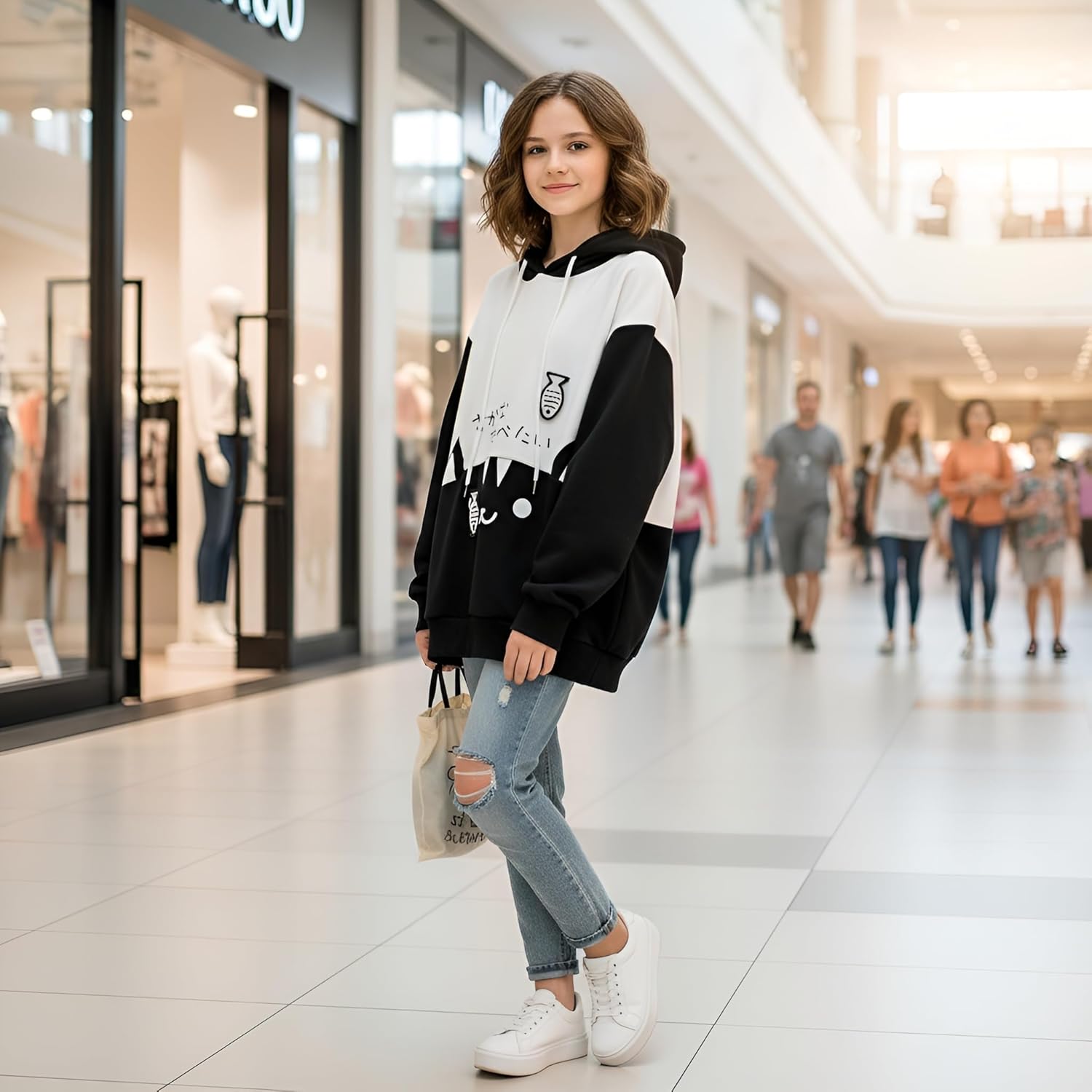 CRB Fashion Cosplay Ladies Anime Bunny Emo Rabbit Hoodie Ears Costume Raccoon Teddy Panda Emo Bear T Shirt Top Shirt (Black Cat) - Image 5