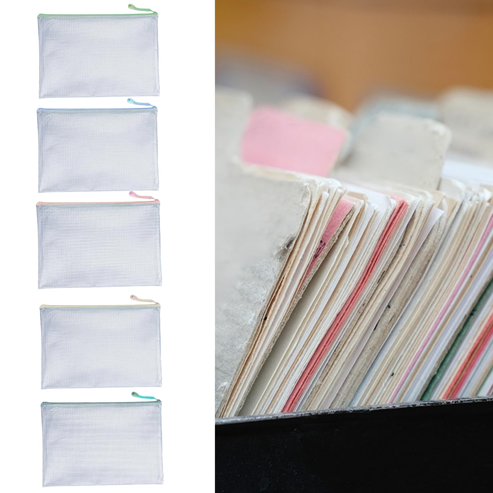 Buste Trasparenti Con Zip 5 Pezzi Organizer Impermeabile Trasparente | Buste A4 con Cerniera Portapenne per Scuola, Cancelleria, Ufficio, Documenti, Giochi da Tavolo, Puzzle e Viaggio