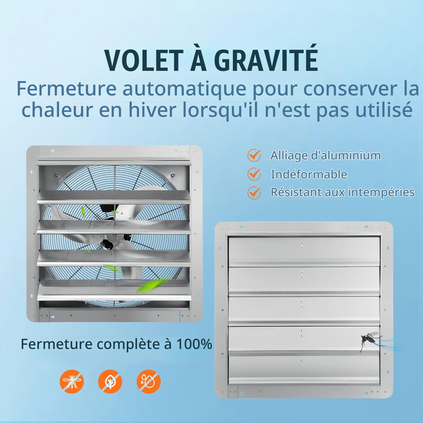 VEVOR Ventilateur d'extraction à volets, 61,5 cm, extracteur d'air de grenier mural en aluminium, 4800 m³/h, 1400 tr/min, avec moteur AC, ventilation et refroidissement pour garage, hangar, magasin