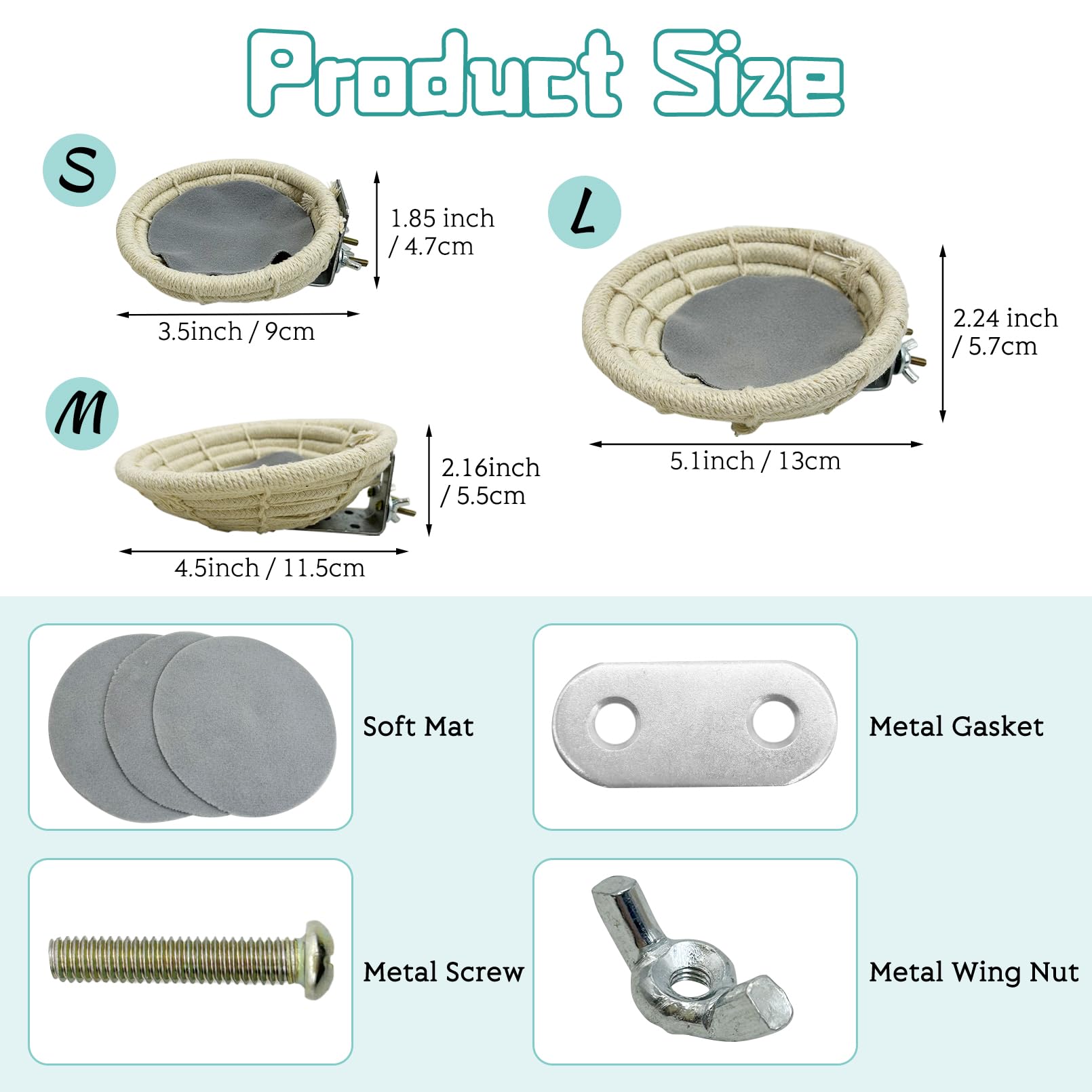 Hamiledyi 3 PCS Bird Nest for Cage Handmade Cotton Weave Hemp Rope Parrot Breeding Nest Hatching Bird Bed Parakeet Nesting Box for Budgie Cockatiel Conure Lovebird