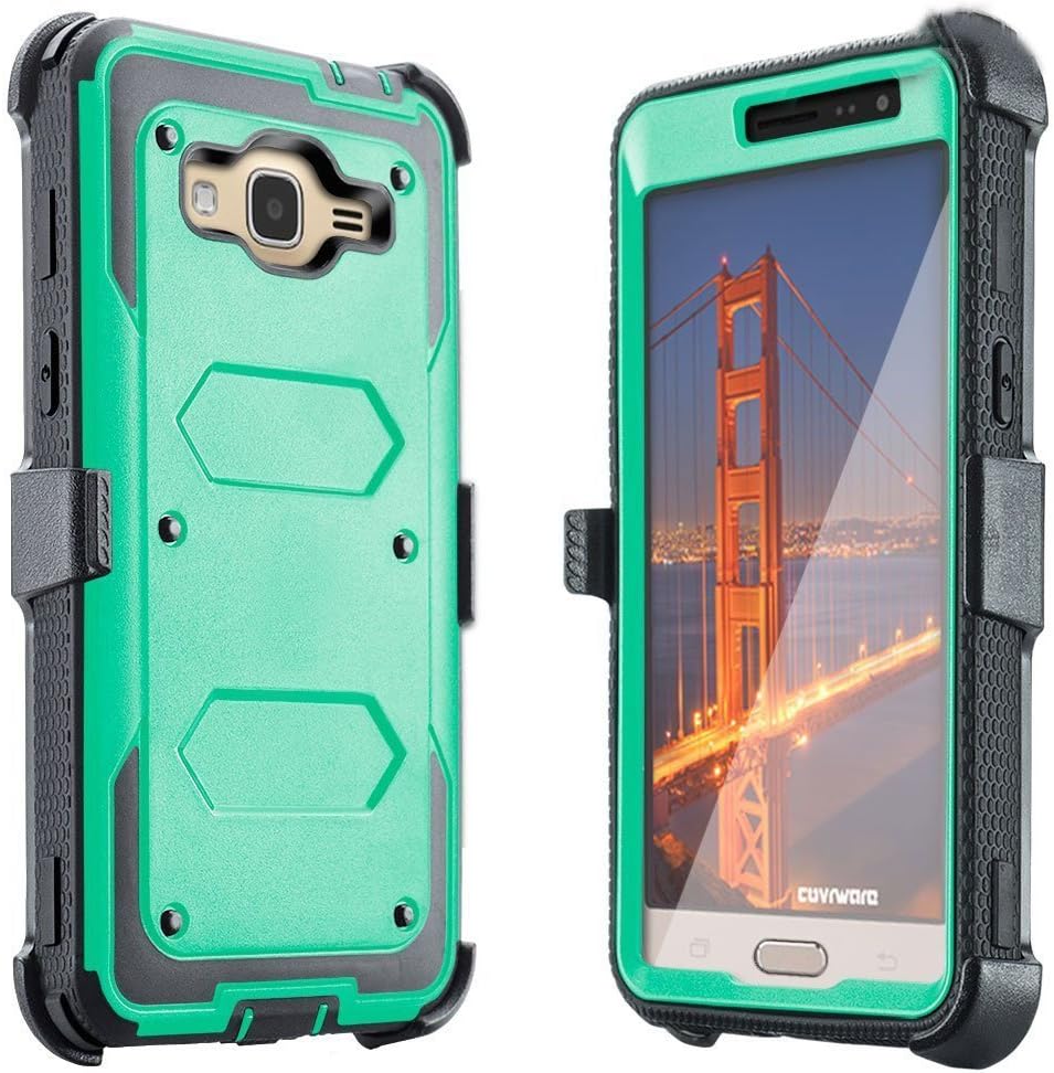 J.west Galaxy J3 Case, J3 (2016) Case, Hard Shock Absorption Full Body Rugged Hybrid Stand Holster Belt Clip Defender Phone Cover for J3, J3 (2016), J3 V, Express Prime, Amp Prime, Galaxy Sky Mint