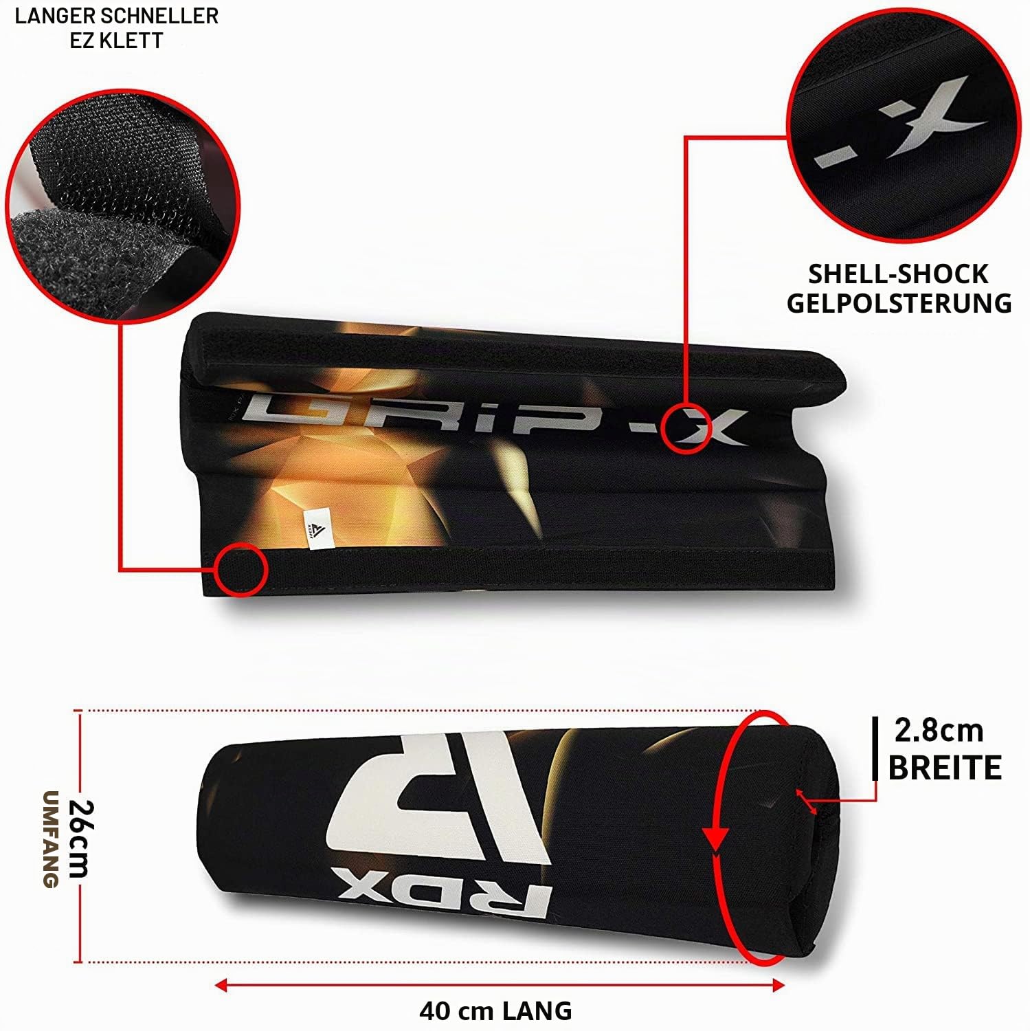 RDX Langhantel Polster, 28MM Extra Dick 40CM Lang Nackenpolster Langhantel, Barbell Pad Nackenschutz Klettverschluss, Hip Thrust Squat Lunges, Fitness Krafttraining Männer Frauen