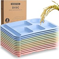 Vista 8 de Pinkunn 12 Pcs 14'' Large Divided Plates Unbreakable Wheat Straw Lunch Trays 6 Compartments Cafeteria Trays Microwave Dishwasher Safe Food Separator