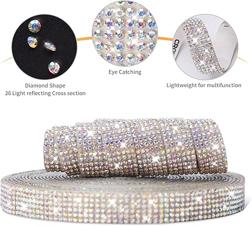 Miniatura 54 de Tiras de diamantes de imitación autoadhesivas de 6.6 yardas, adhesivo de diamantes de imitación de cristal con diamantes de imitación de 0.079