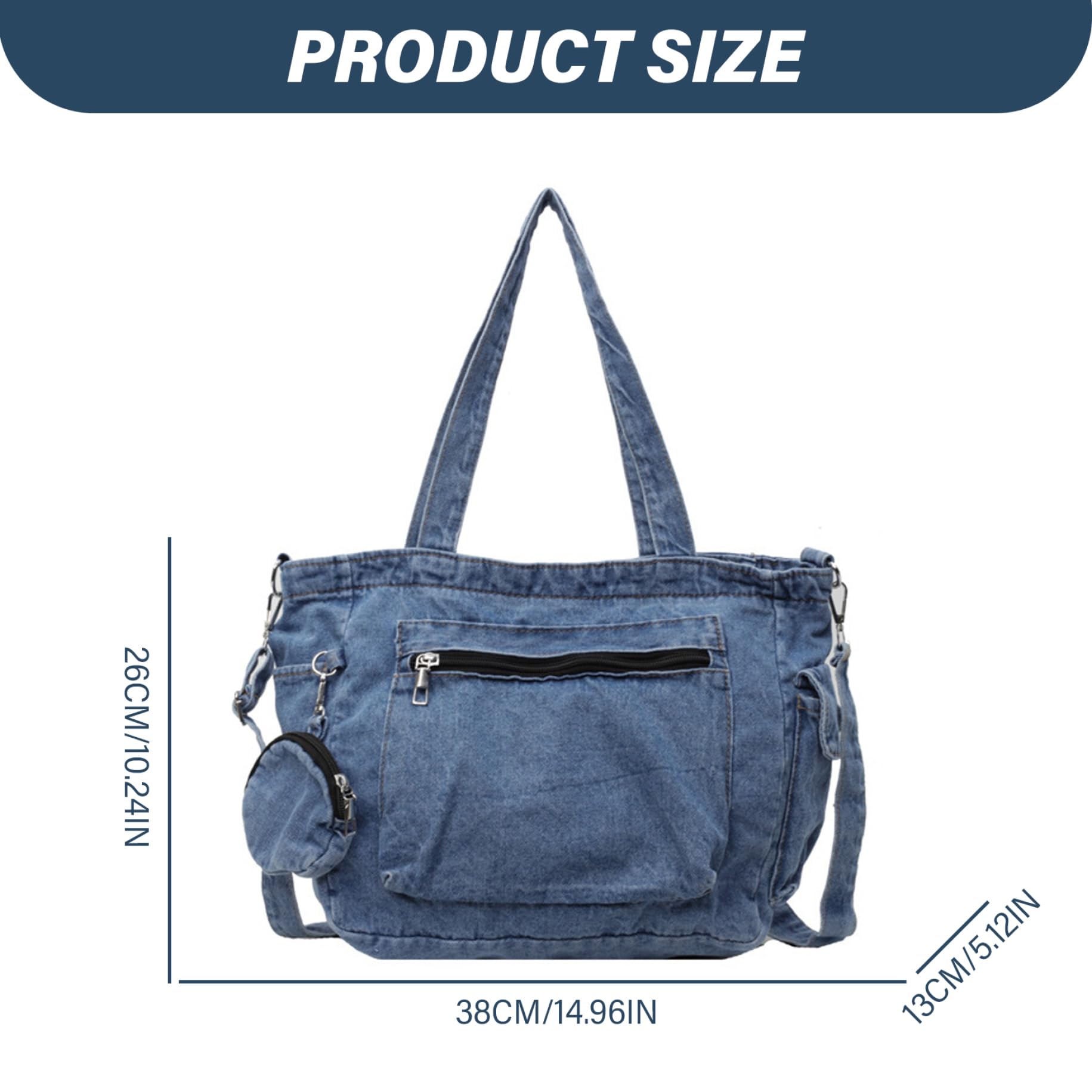 Borsa in Denim da Donna Borsa a Tracolla in Denim Casual a Tracolla Multitasche con Tote e Pochette Appesa con Chiusura Cerniera di Capacità, per Donna, Totes