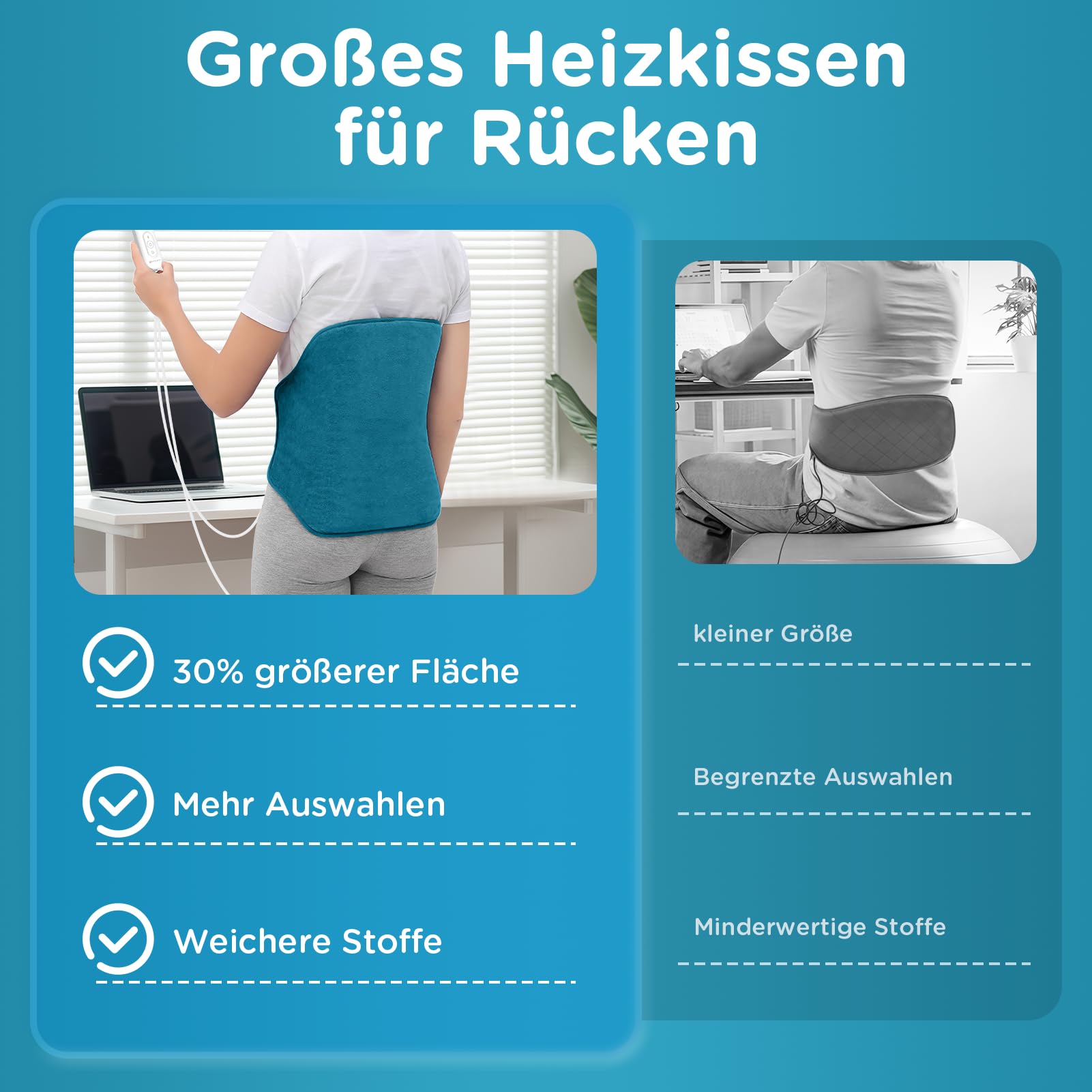 Comfytemp Großes Heizkissen für Rücken mit 9 Wärmestufen 0,5-9h Abschaltautomatik, 39x61cm Elektrisches Rückenwärmer Wärmegürtel Heizgürtel Wärmekissen Maschinenwaschbar（Max. Tailleumfang: 120 cm）