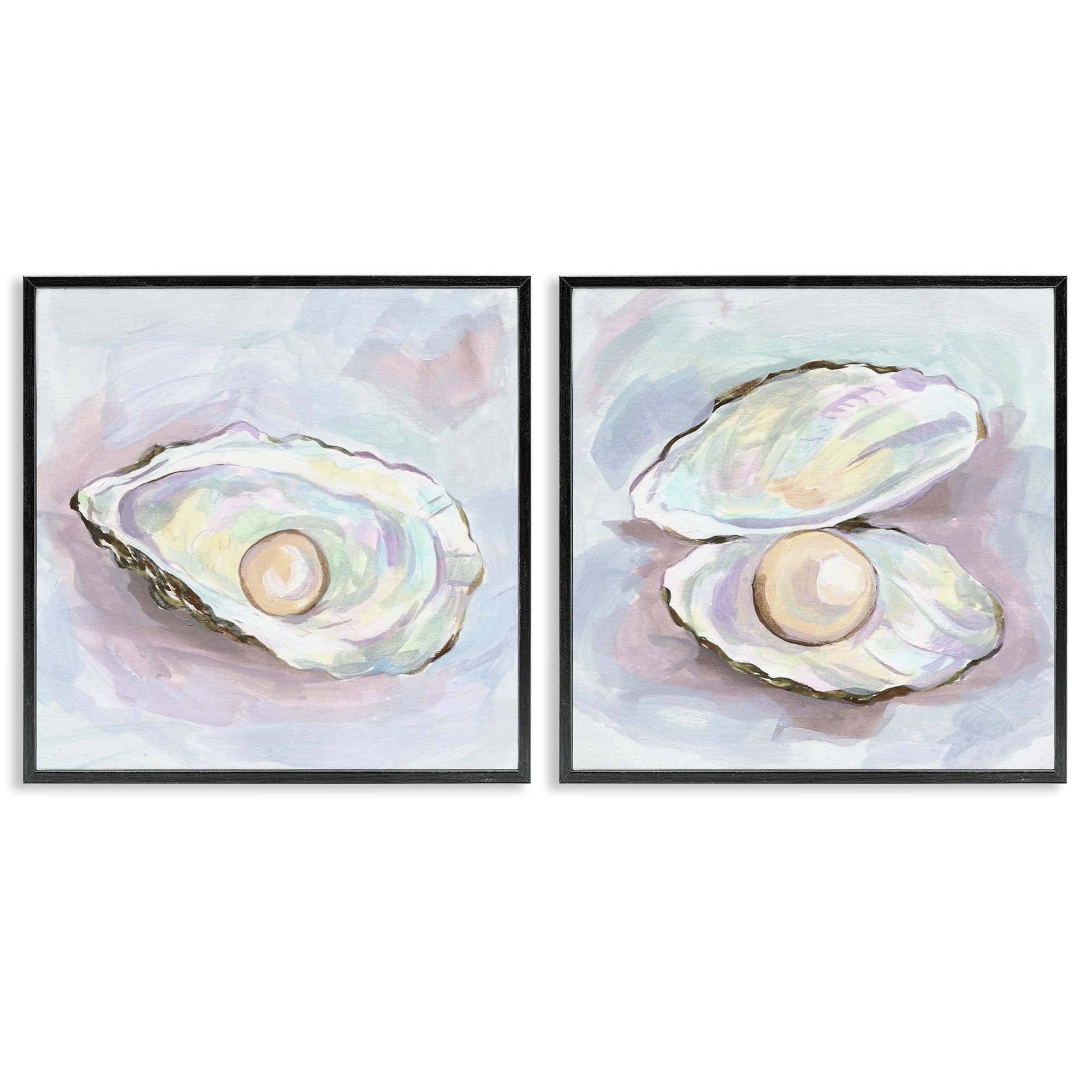 Stupell Industries Midnight Black (Textured) Oyster Pearl Shell Nautical, 17 X 17 Inch Framed Giclée Print Set