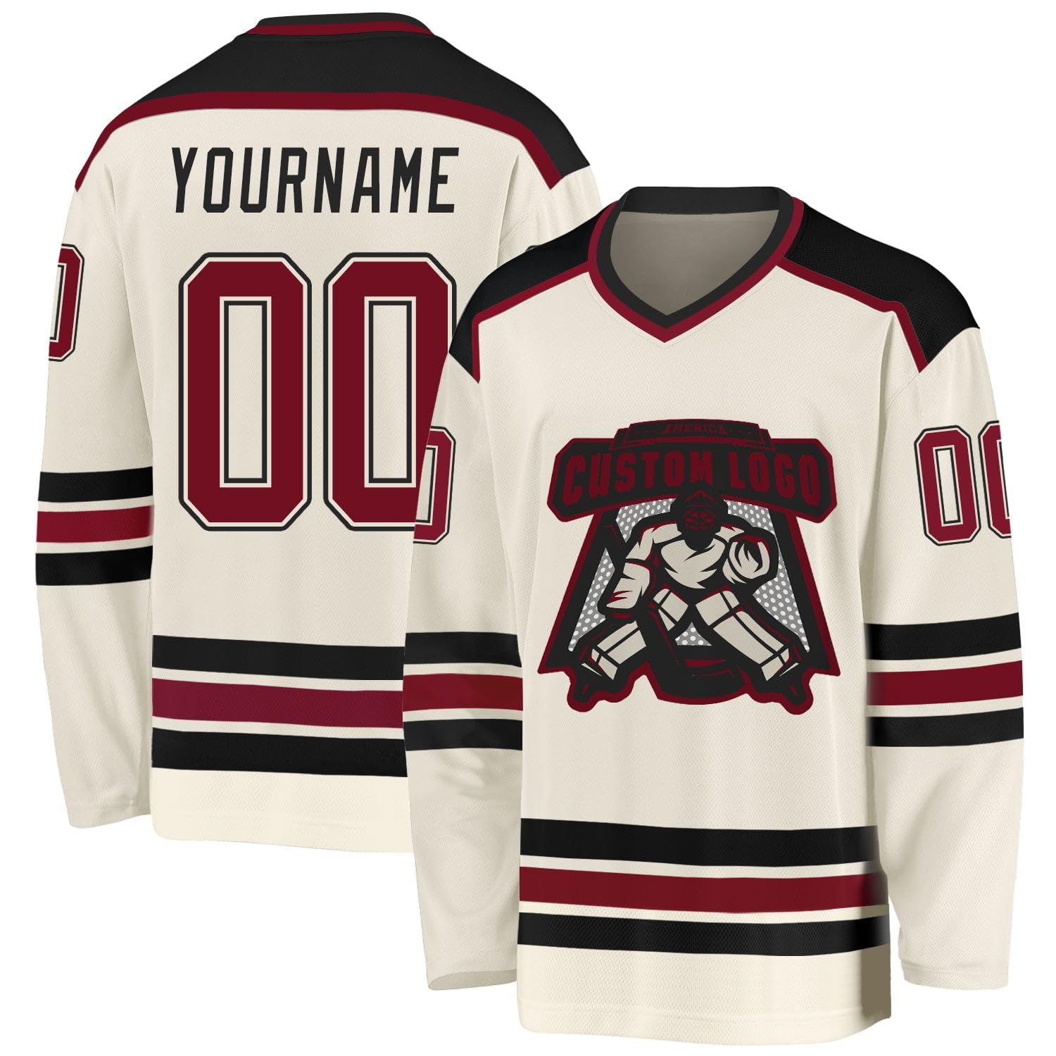 Custom Name Number White Black-Orange Hockey Jersey, Personalized Team V-Neck Sports Hockey Jersey for Men Women Youth