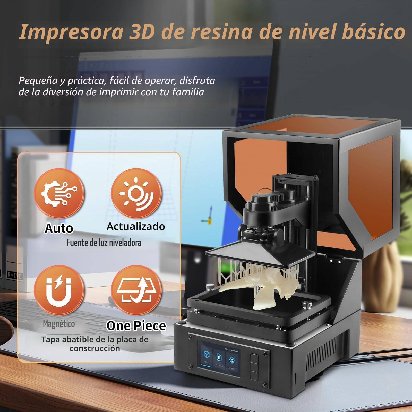 MALYAN Mini impresora 3D de resina S100 con pantalla de curado LCD 2K de 5.5 pulgadas, alta precisión, nivelación automática, tamaño de impresión 115 x 65 x 110 mm, apta para principiantes