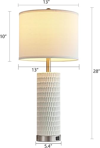 Miniatura 8 de Juego de 2 lámparas de mesa blancas, lámparas de cerámica de 28 pulgadas para sala de estar con puertos USB C+A, lámparas táctiles para mesita de