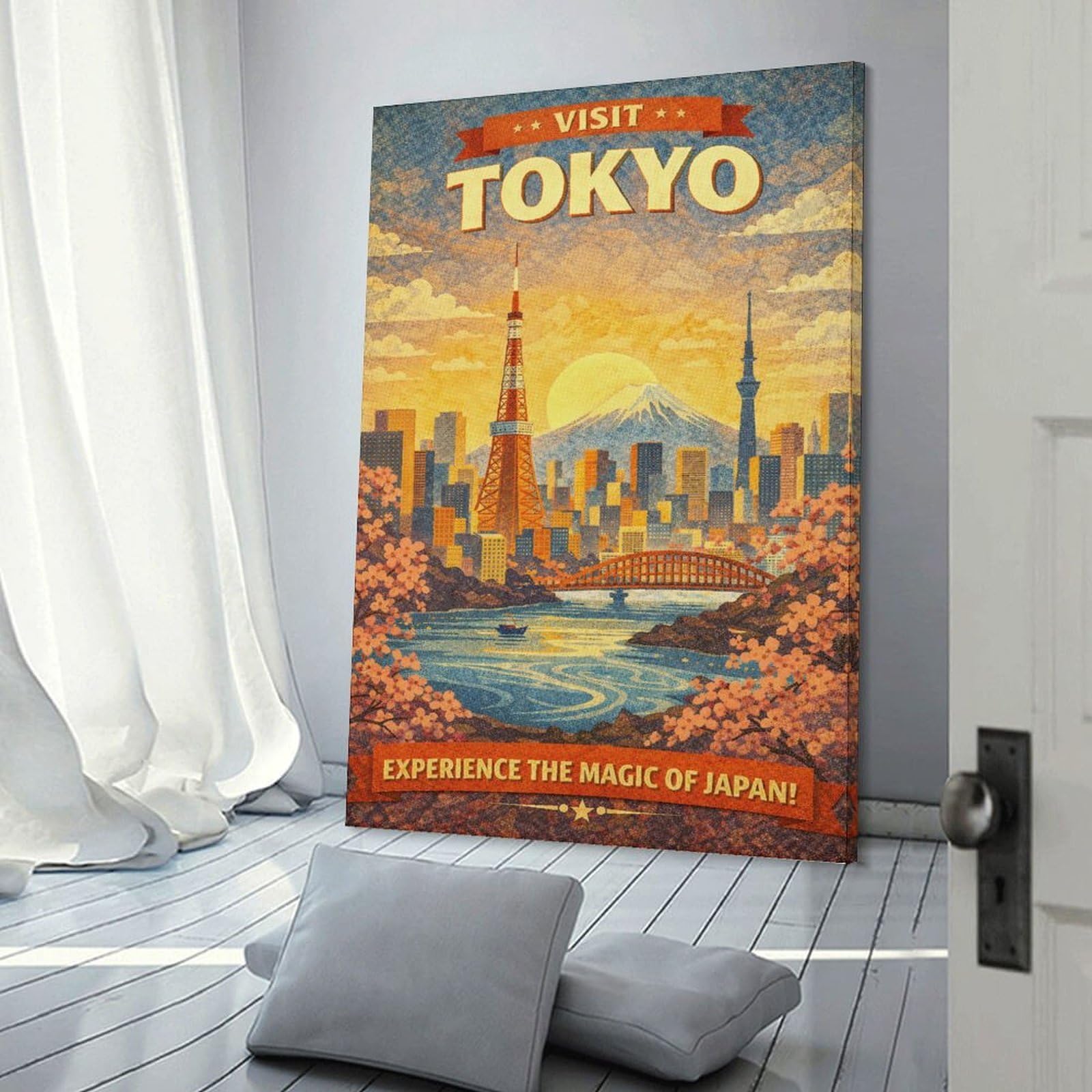 Junmoney Visit Tokyo Vintage Canvas Wall Art 24x36inch(60x90cm), for Study, Office Or Focused Interiors, Home Office Artwork with Decorative Appeal