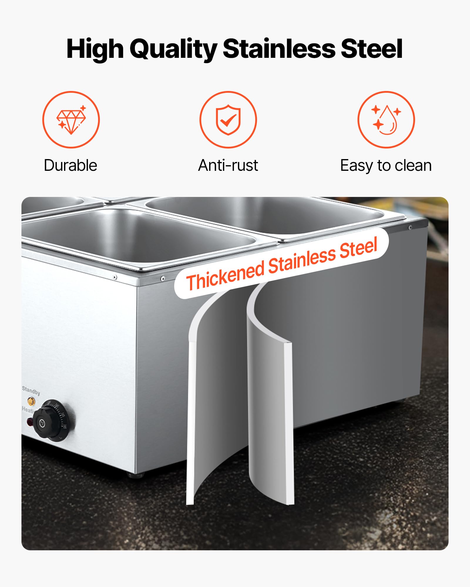 VEVOR Calentador de Alimentos 1500 W, Eléctrico, Acero Inoxidable, con Vapor y Tapa, a 4 Bandejas de Calentamiento Rápido, a Buffet de Encimera, Baño María con Cucharones para Sopa y Perforados