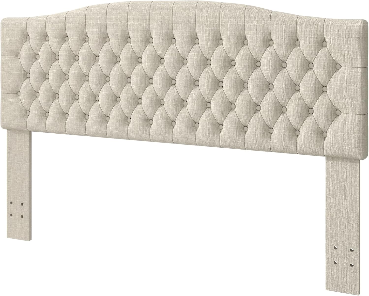 King Headboard Only, Upholstered Headboard King Size for Adjustable Bed Linen Tufted Wall Mounted Head Board with Solid Wood Legs, Ivory