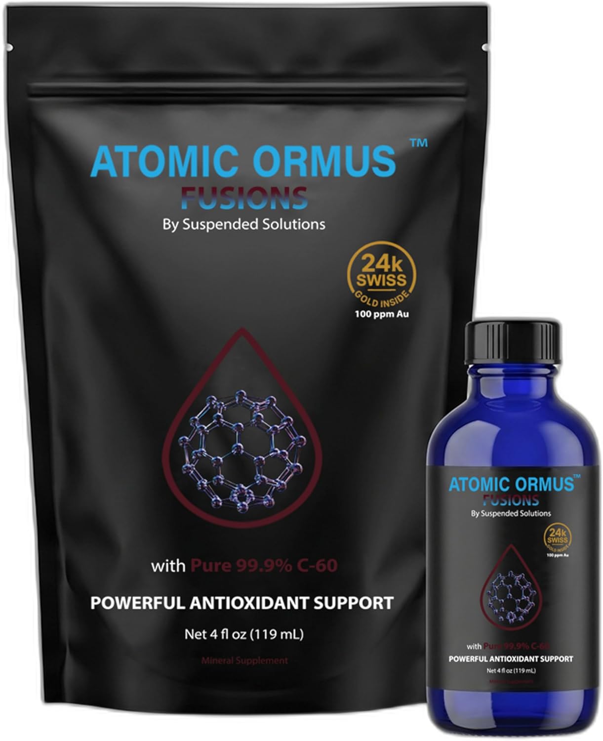 Atomic ORMUS Fusions C60 Monoatomic Gold – 4oz Liquid, 99.9% Pure C60 Carbon 60 + 24k Gold ORMUS, Solvent Free, Energy & Longevity Supplement