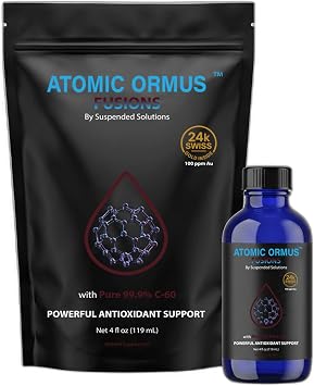 Atomic ORMUS Fusions C60 Monoatomic Gold 4oz Liquid, 99.9% Pure C60 Carbon 60 + 24k Gold ORMUS, Solvent Free, Energy & Longevity Supplement