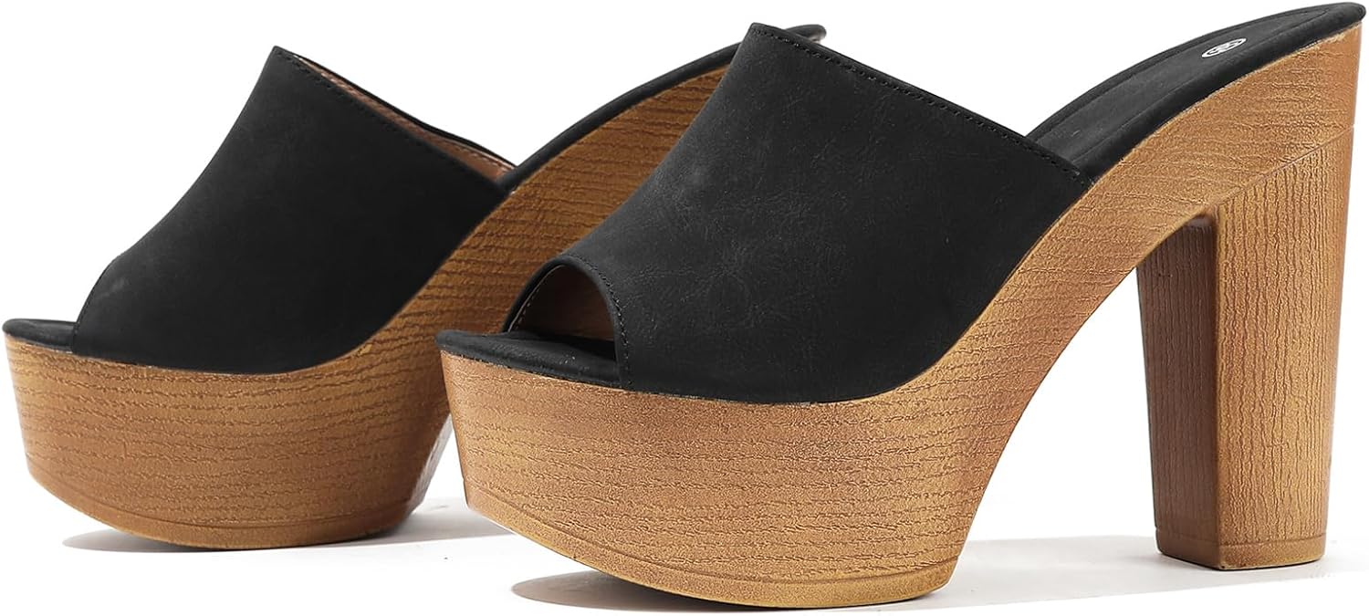 Lossarye Women's Open Toe Platform Chunky High Heel Mule Sandals Slip On Wedge Fish Mouth Slides Sandals Comfortable Dress Sandals - Image 7