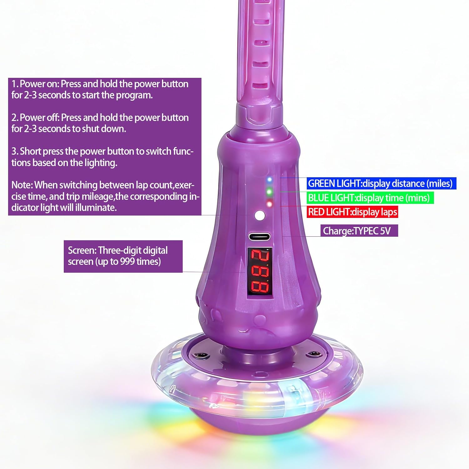 Rechargeable Skip Ball for Kids,Ankle Flashing Jump Toy Purple with LED Lights and Digital Counter, Girls Women Birthday, for Age 5 6 7 8 9 10 11 12,Indoor Outdoor Outside Sports Games