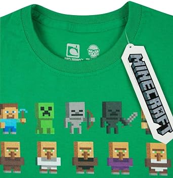Minecraft Sprites Mojang Boys Kids Green Characters Short Sleeved T-Shirt