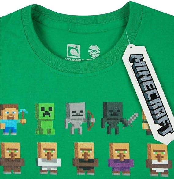 Minecraft Sprites Mojang Boys Kids Green Characters Short Sleeved T-Shirt