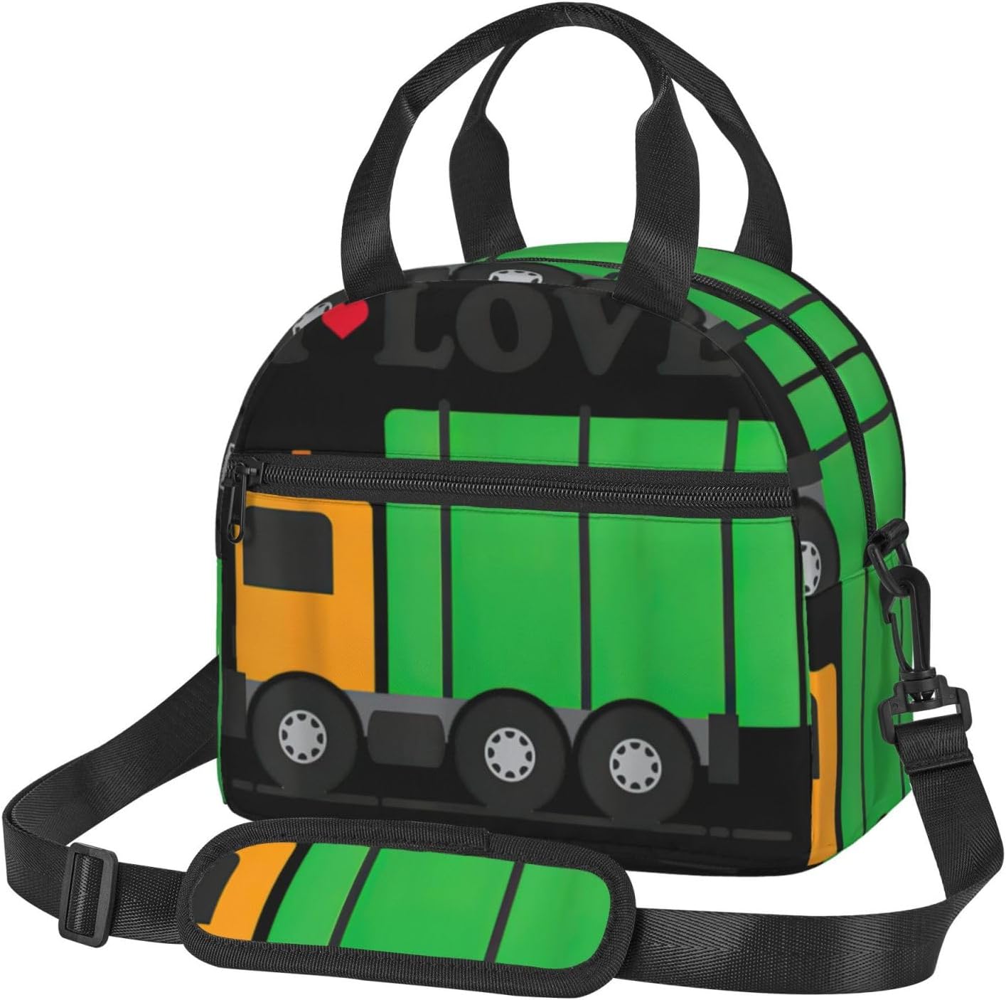 I Love Garbage Trucks Print Crossbody Insulated Lunch Bags For Women Men Cooler Bag Lightweight Waterproof Lunch Box