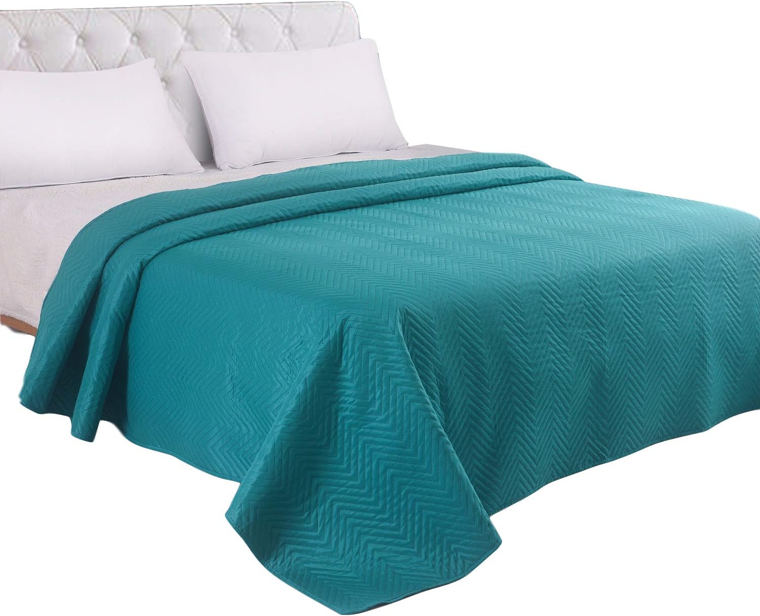 LITHER Bedspreads King Size Lightweight Oversized Quilt, Coverlet Waved Pattern Solid Color, Machine Washable, Teal, 102x86inch