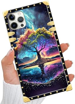 DAIZAG iPhone 12 Pro Max対応 ケース ライフツリー エネルギー スマホケース ゴールデン スクエア 耐衝撃 スマホケース カバー ギフト Apple iPhone 12 Pro Max用