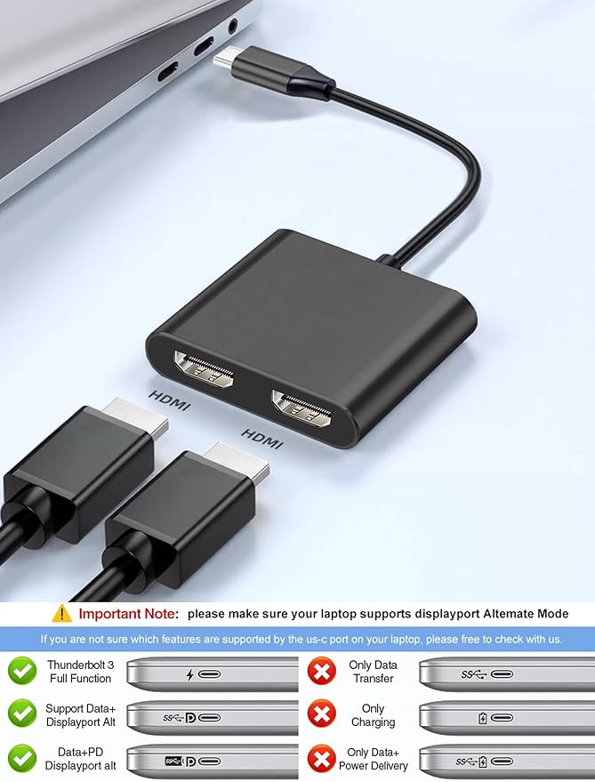 Adaptador USB C a HDMI Dual Monitor, Hub Docking Station con 2 Puertos miniatura 2