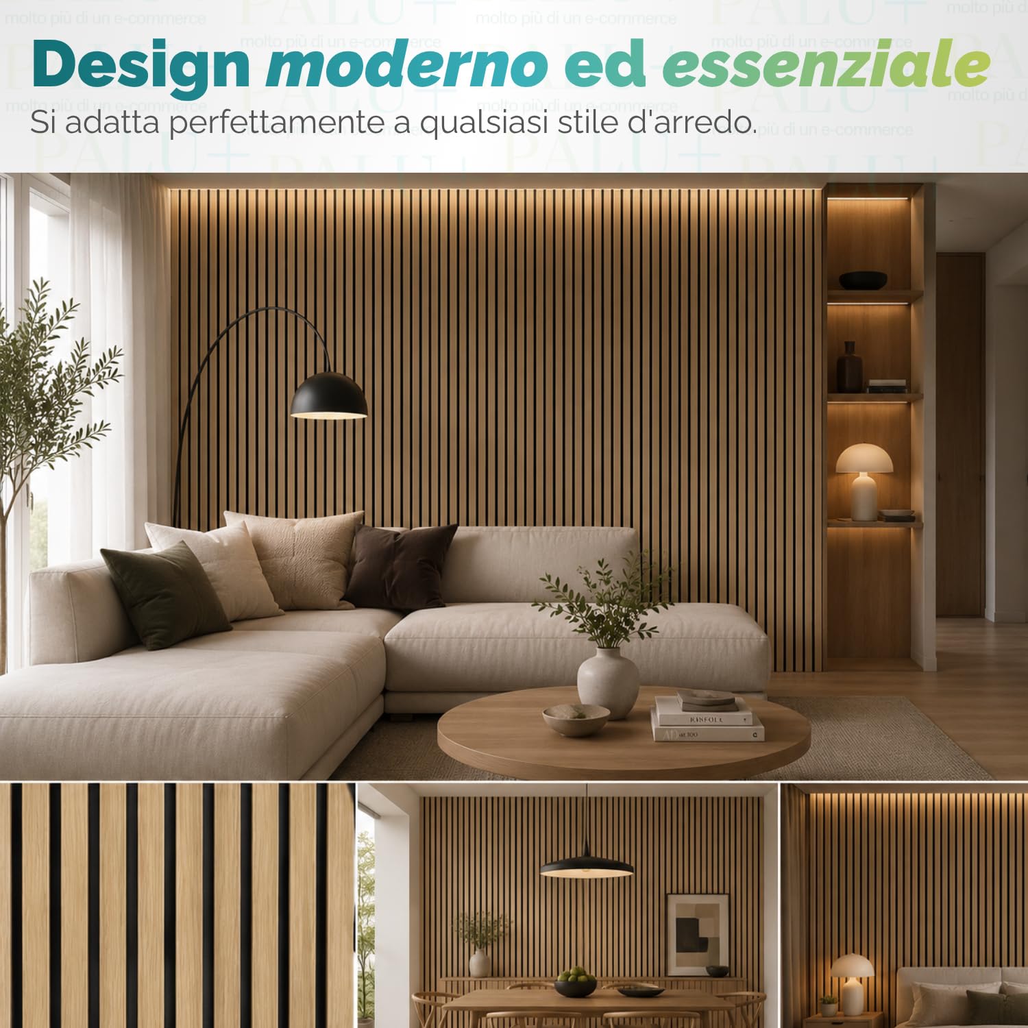 Paluplus Set 2 Pannelli Fonoassorbenti con Doghe Effetto Legno, Misura 120x60 cm - 1,44 ㎡, Pannello 3D Spessore da 2,1 cm, Rivestimento Acustico Decorativo per Pareti e Soffitti -4540M -11 (Beige)