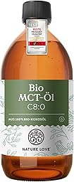 NATURE LOVE® Bio MCT-Öl C8 – 500ml für deine Keto Diät – aus 100% Bio-Kokosöl – für Ketogene Ernährung - geschmacks- und geruchsneutral – exogene Ketone – vegan