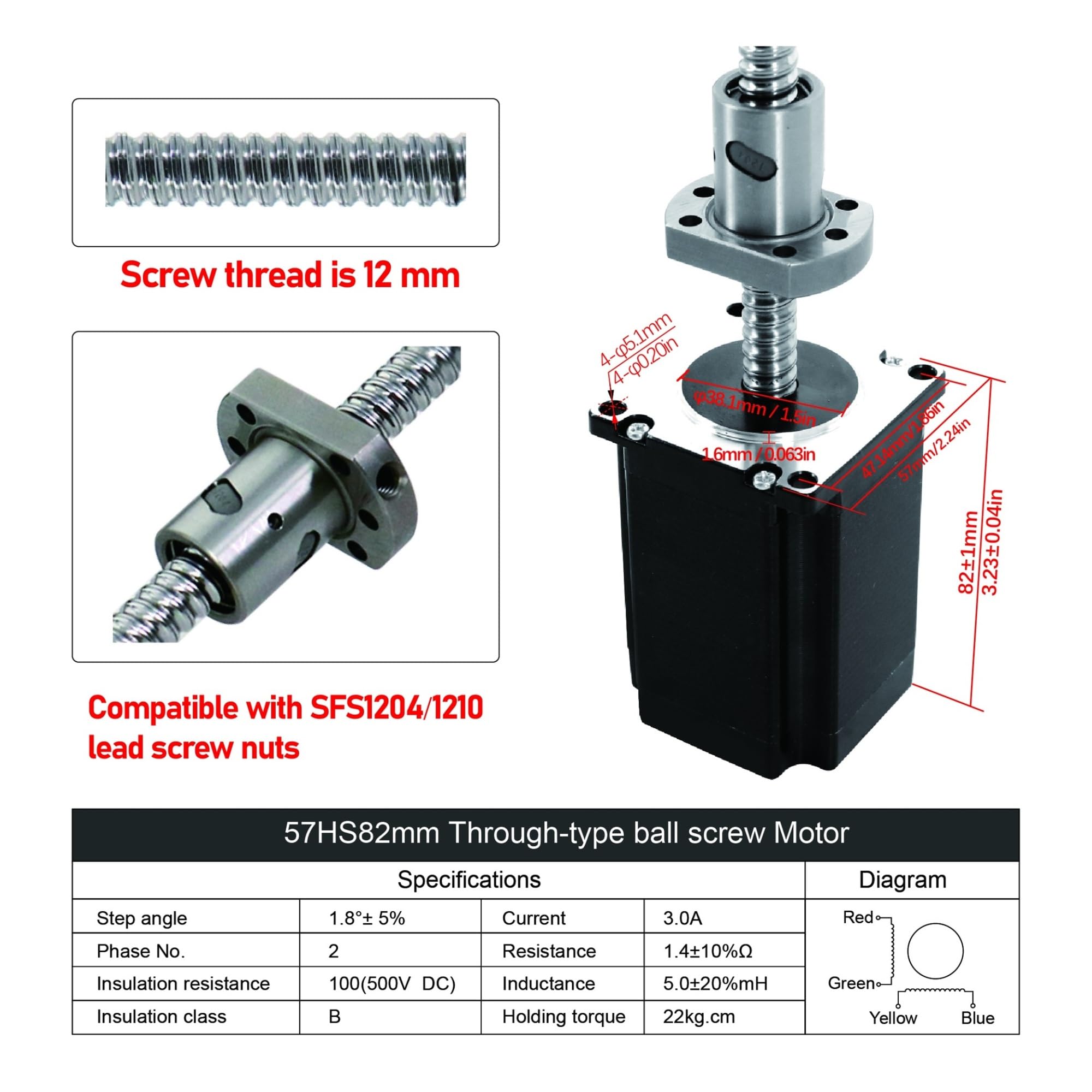 Nema 23 Schrittmotor Kugelgewindetrieb mit integrierter höherer Genauigkeit Sfu1204 Sfu1210 3a 57hs112 57hs82 57hs56 1,2 nm, 3(SFU1210-300mm,57HS56 1.2NM-24V)