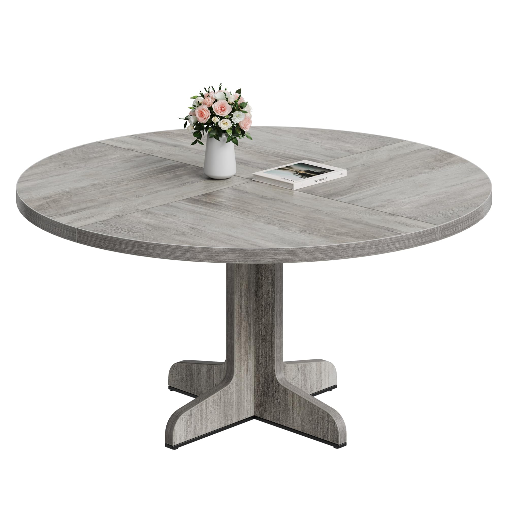 GarveeLife Table Ronde 120cm, Table à Manger Bois 4-6 Personnes, Gris