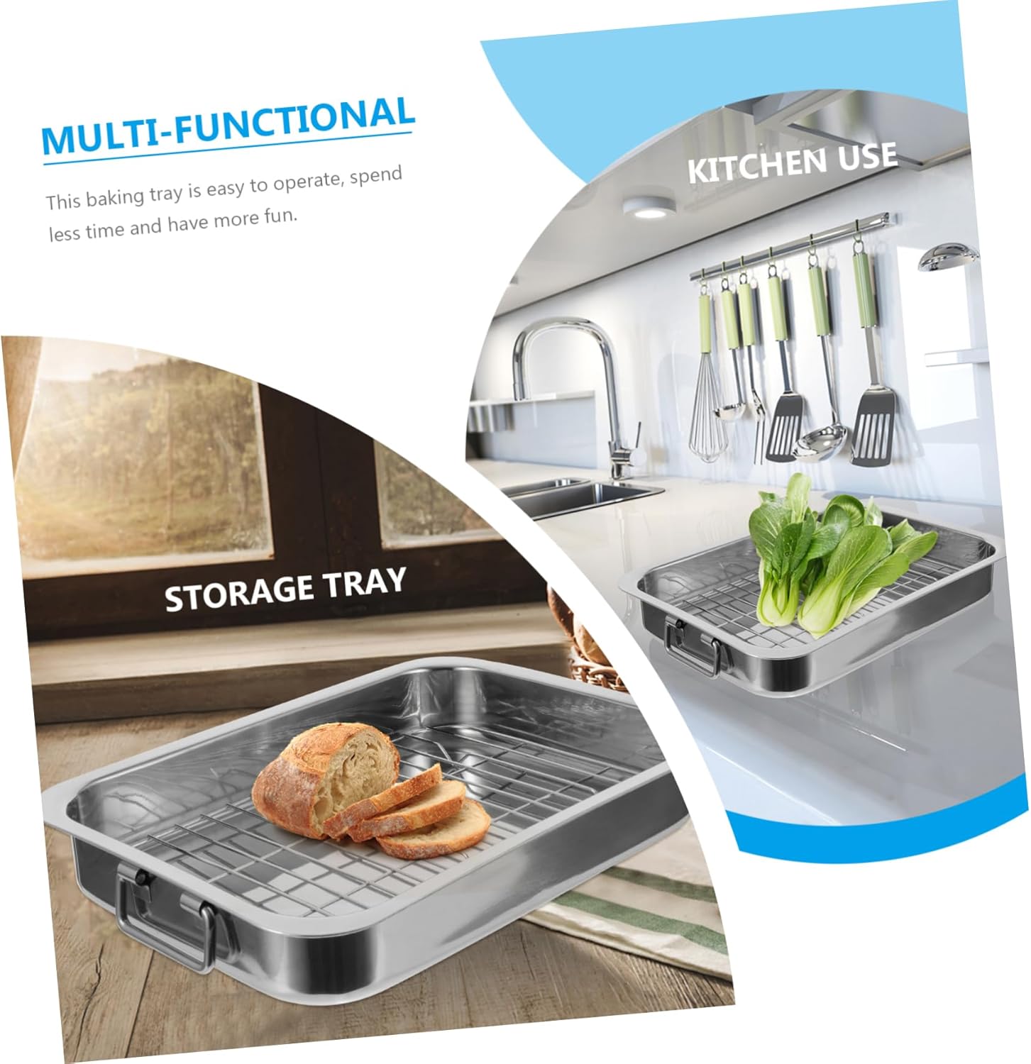 Healifty Stainless Steel Rectangular Baking Tray with Rack Ovenware for Cookies Cakes Bbq Desserts and Snacks Practical Non Toxic Bakeware for Kitchen and Parties