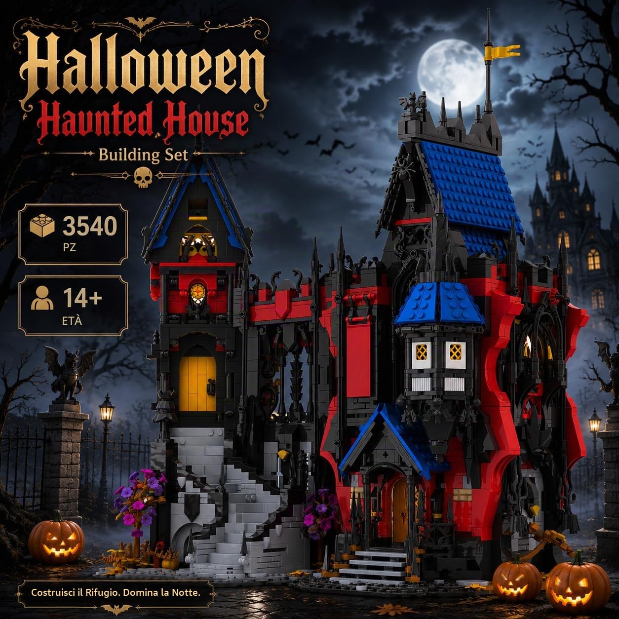 Mavo brix Halloween Haunted House Building Set per adulti 14+, 3540 PCS | MOC - Kit di modellini gotici con castello medievale, compatibile con Lego Horror, montaggio ad alta difficoltà