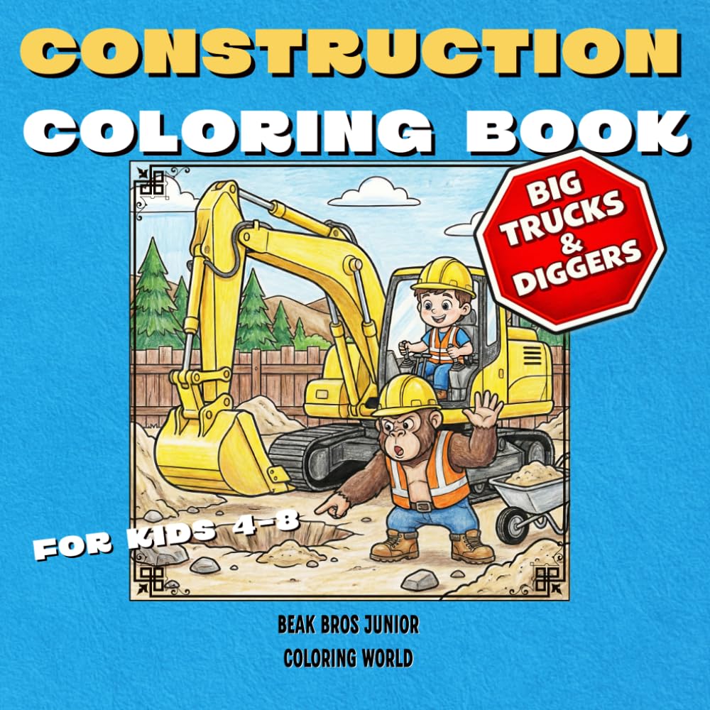 Beak Bros Junior:: Big Construction Coloring Book for Kids – Trucks, Diggers & Building Fun! (Beak Bros Junior Coloring World)